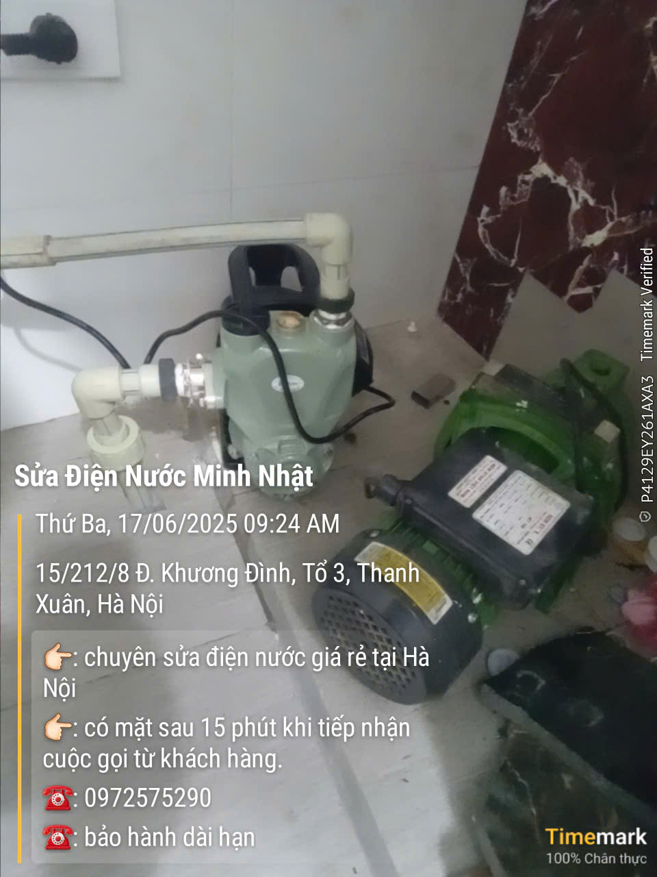 Thợ lắp đặt máy bơm nước tại Khương Đình